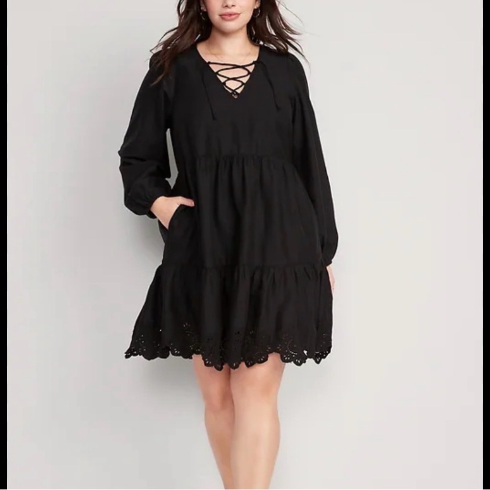 Old Navy Black Lace-Up Mini Dress size XXL-tall, minimalist contemporary fairy